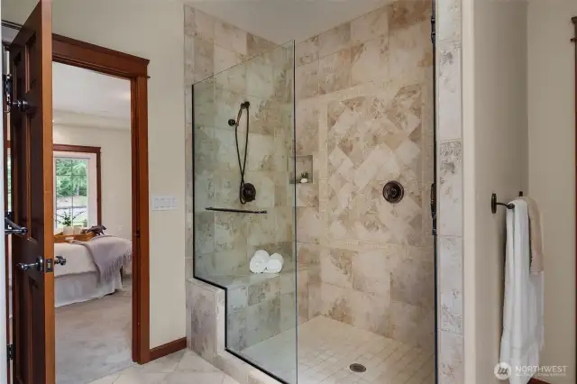 Large walk-in shower.