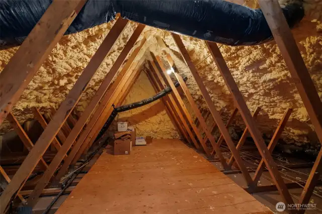 Icynene foam insulation is visible in the attic space off the 2nd floor bonus room.