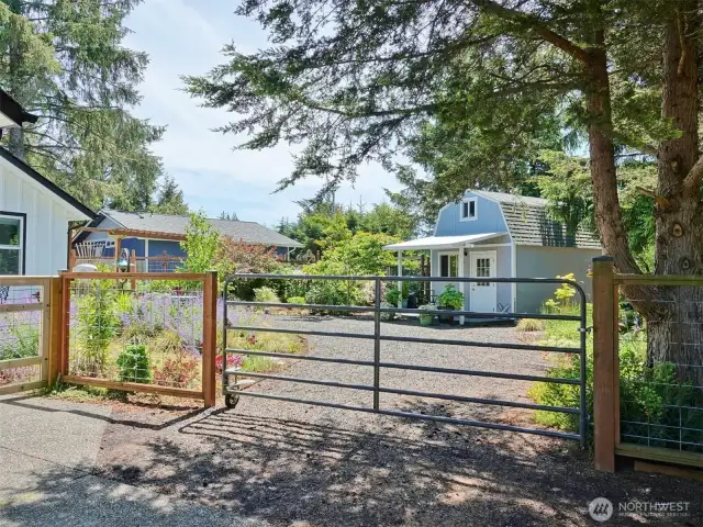 Large Gate from the Driveway leading into the Front Yard.