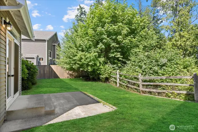 Private backyard retreat with lush greenbelt views and cozy patio    Step out onto the patio and enjoy your own secluded oasis. This fully fenced backyard offers direct greenbelt views, perfect for morning coffee, playtime, or relaxing evenings in nature — all from the comfort of home.