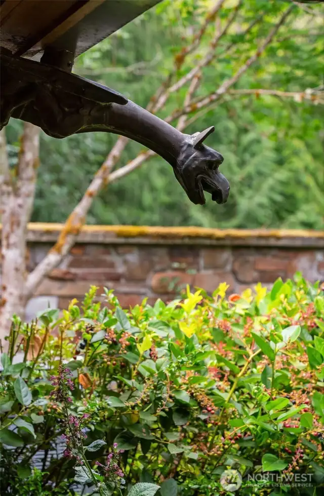 One of the friendly gargoyles attached to the roof