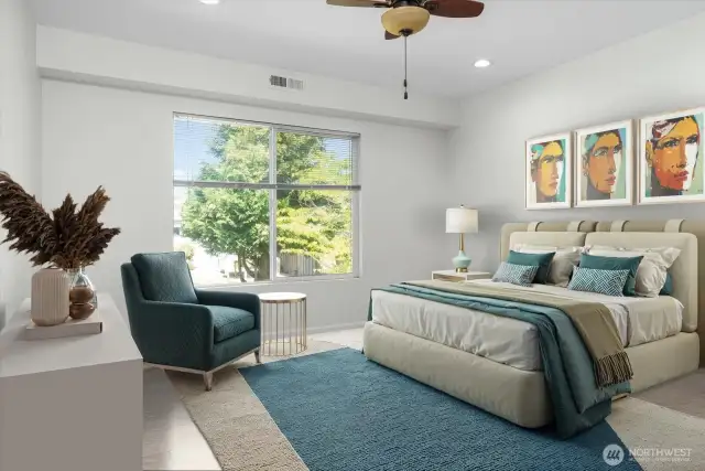 Primary staged to show king size retreat