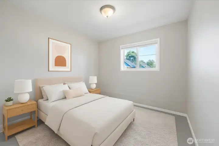 Rendering of primary bedroom 1708 house