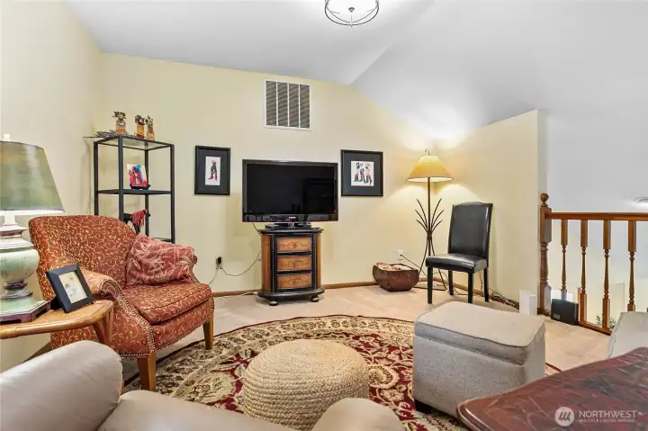 Lots of seating, extra bonus space over looking the living room