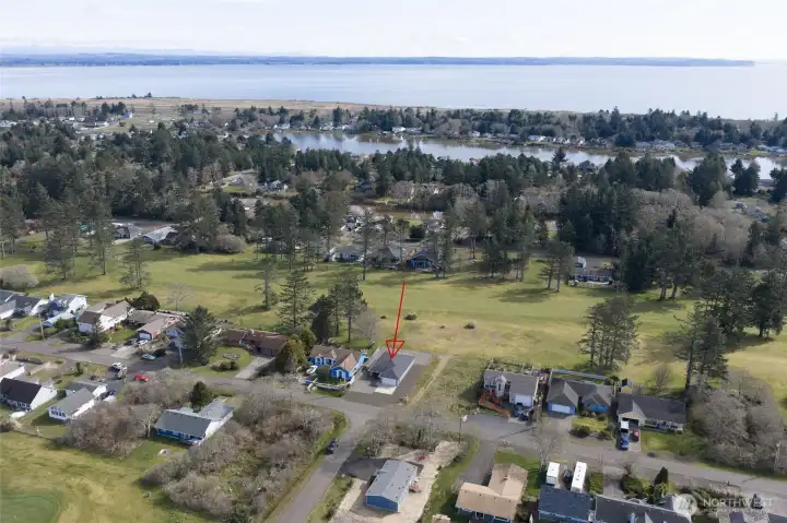 Looking east, between the house and the Bay is Duck Lake. Top left is the airport. Town is north, to the left of the picture. Jetty is south.