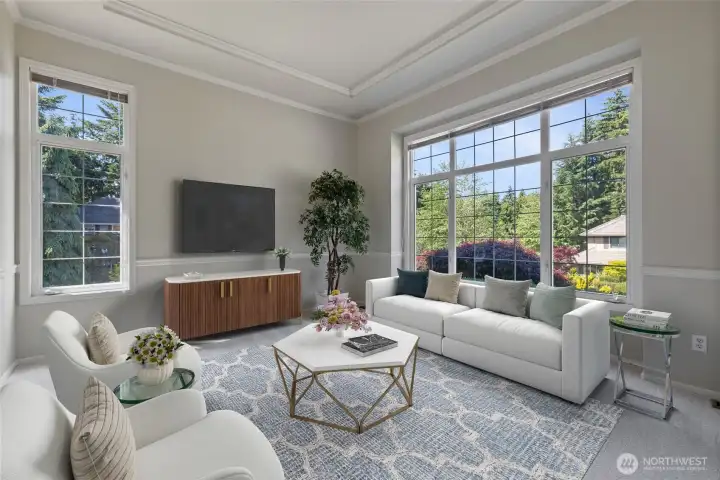 Formal Living Room With Large Windows