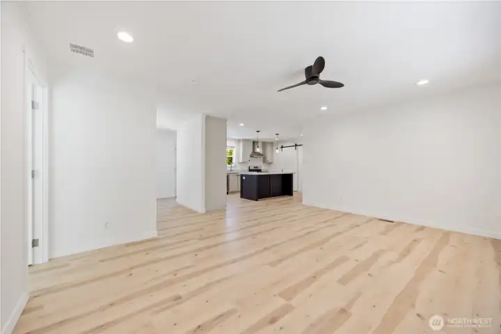 There are several ceiling fans throughout the house.