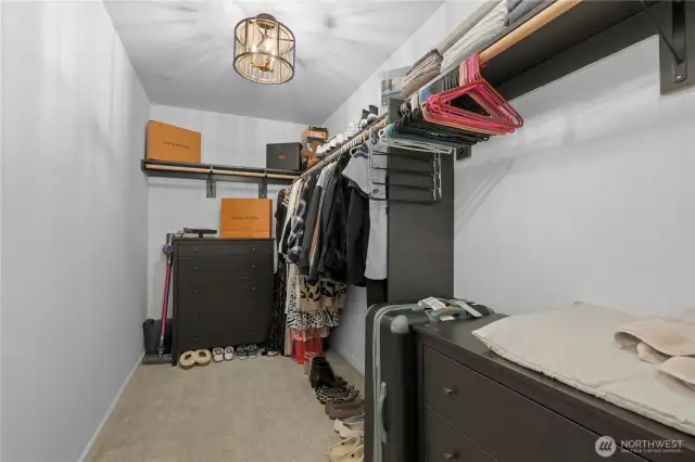 Luxuriously large walk-in closet fits two dressers and more!