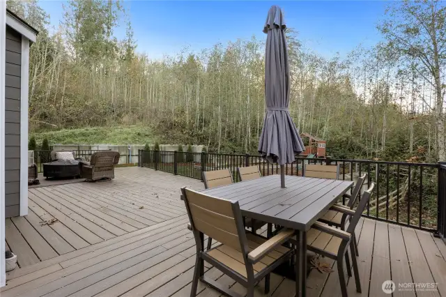 One of multiple gathering spots on this spacious deck