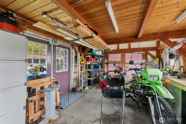 The detached shop/garage is a timber frame/timber peg building.