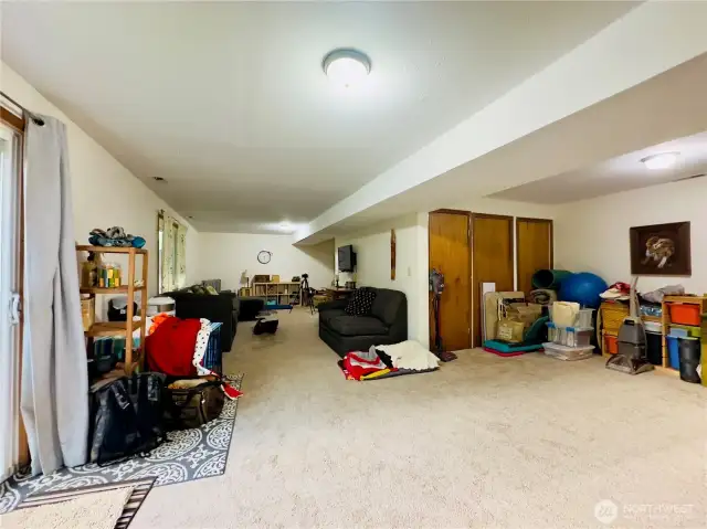 Downstairs great room with loads of storage