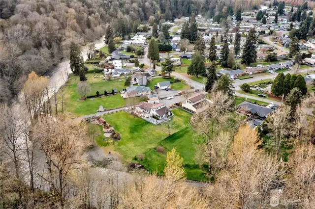 Aerial view of the property as it sits in the quiet Maplewood neighborhood.