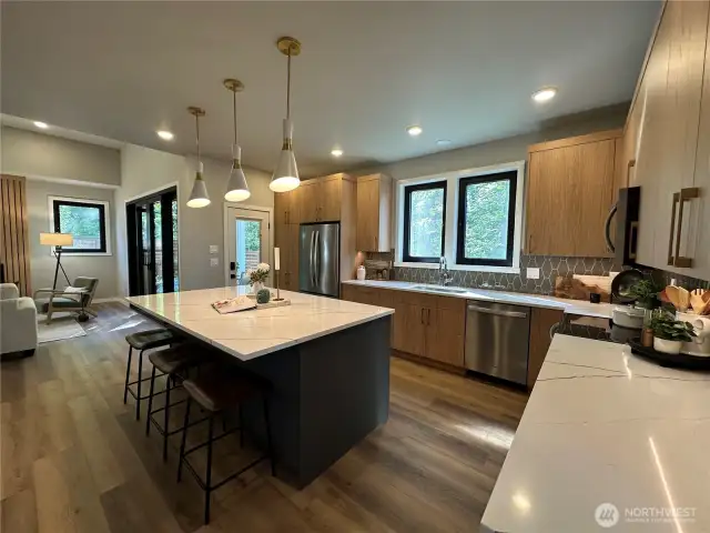 Large Kitchen with Massive Quartz Island