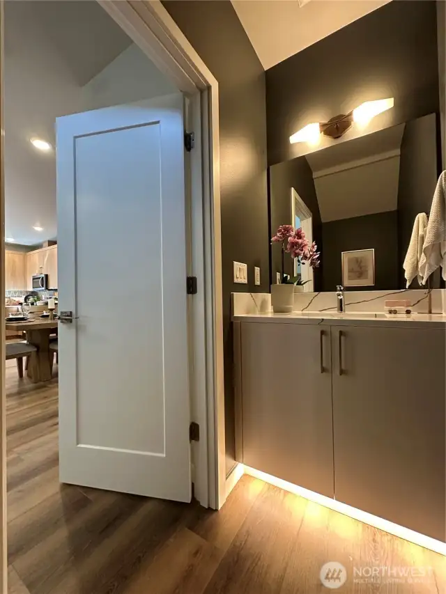 Main Floor Powder Room with Motion Activated Under Cabinet Lighting
