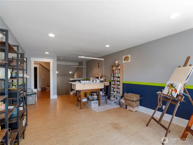 The previous owner was clearly a Seahawks fan and this was the sports cave!