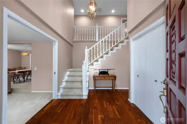 Wood flooring in the entry way is so warm and appealing.