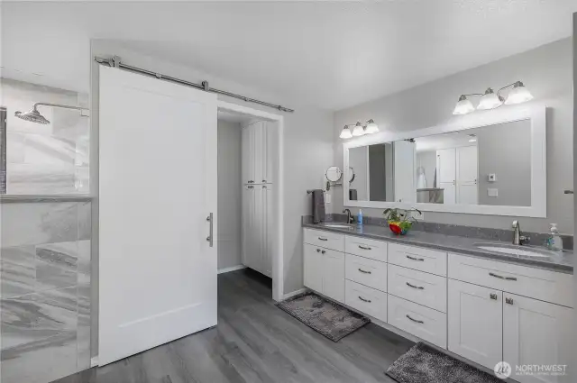 The primary bathroom was totally redone a couple years ago and is truly amazing! Sleek and sophisticated!