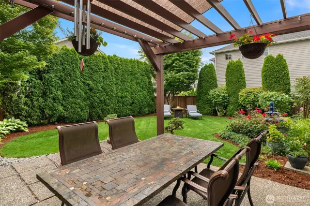 Pergola with Overhead Sunshade and Roller Shade