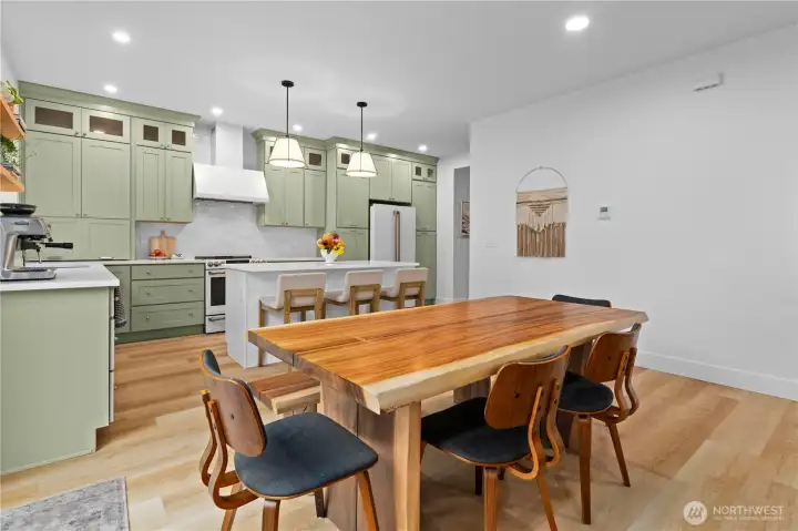 Open concept dining and kitchen area has a good flow.