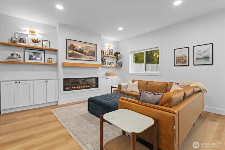 Living room is light, bright and cozy.