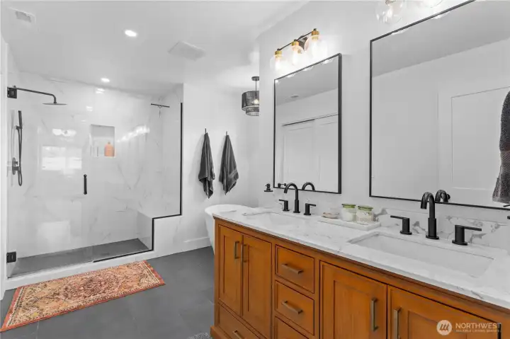 Double vanity in the primary bath.