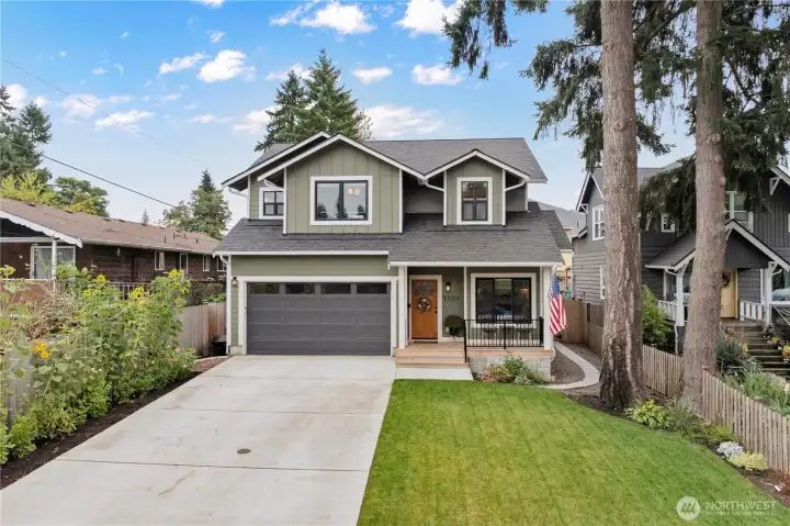 Ample 60 foot long driveway parking in addition to the garage.