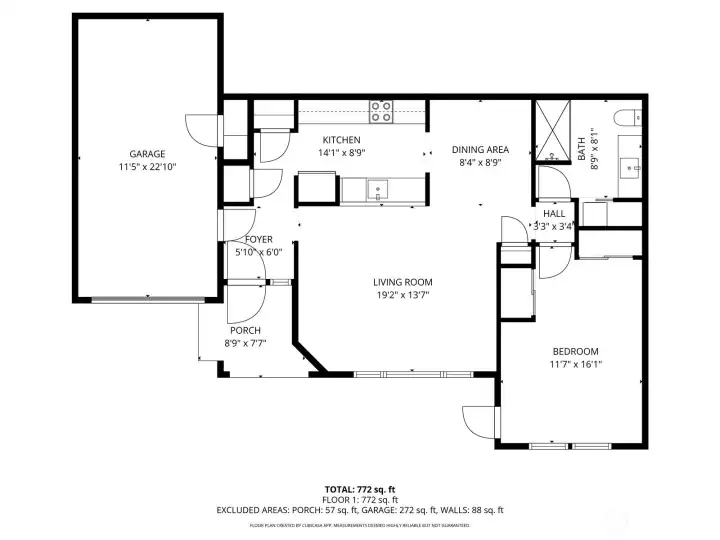 Floor Plan with App drawn measurements for informational purposes only. This is not completely accurate.
