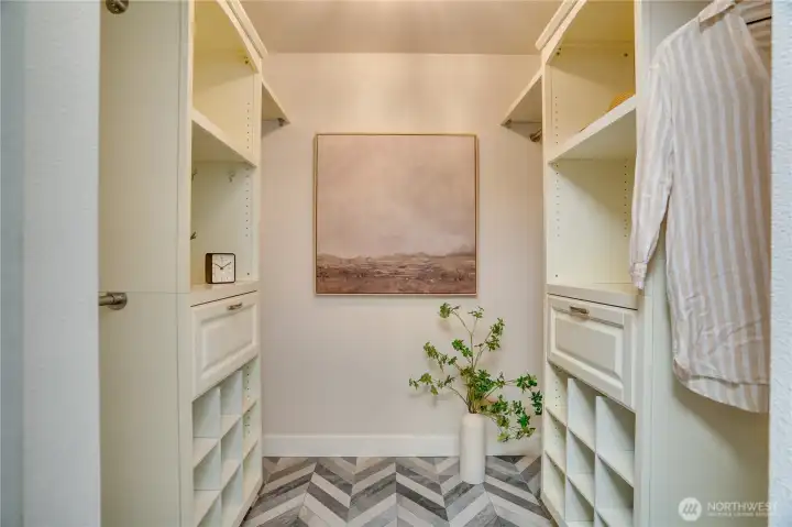 Roomy closet with built in drawers and show racks are perfect for what you'll want and need.