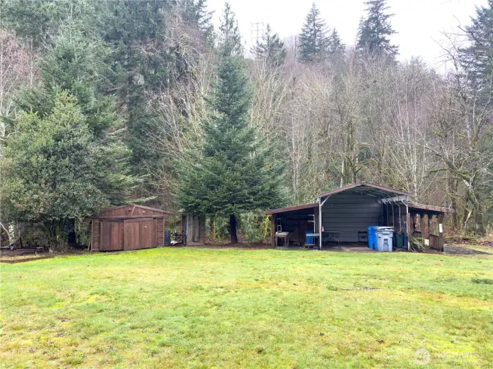Lots of yard space and multiple outbuildings