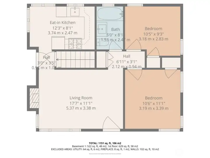 Main Floor: Floor plan and approximate dimensions