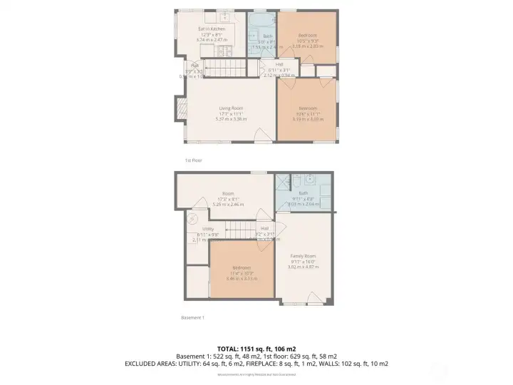 Both Floors: Floor plan and approximate dimensions