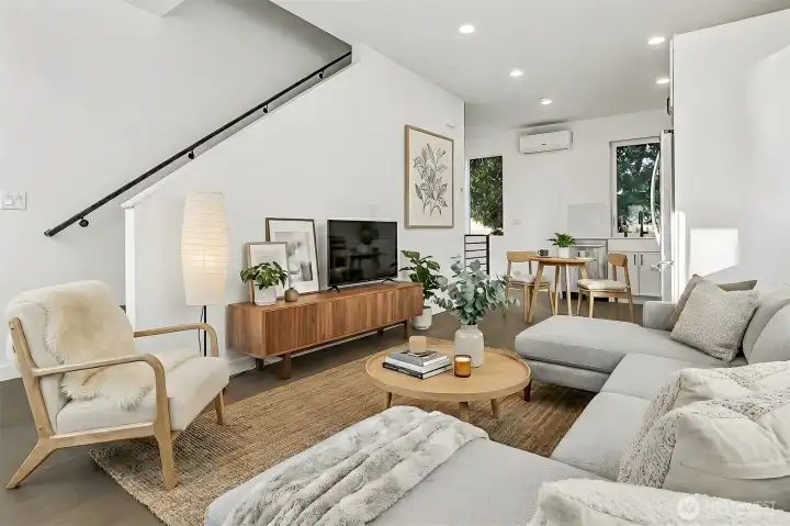 Virtually staged living room/dining area