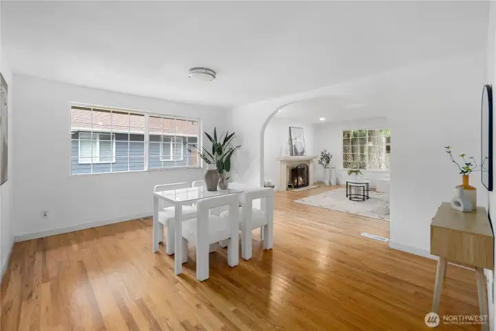 Dining room flows straight into the living room/kitchen area