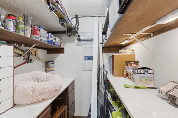 Tucked-away bonus space—this narrow, hidden room is perfect for a hobby nook, craft station, or extra storage for your creative projects.
