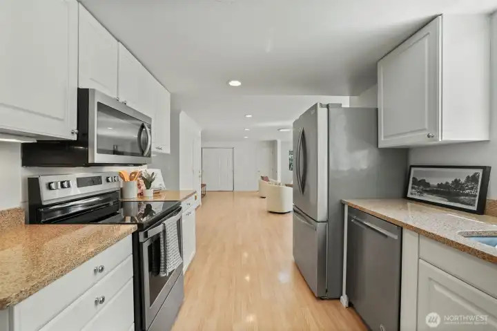 Neutral kitchen with plenty of storage.