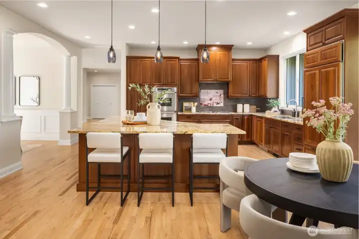 Open concept  kitchen and dining spaces.