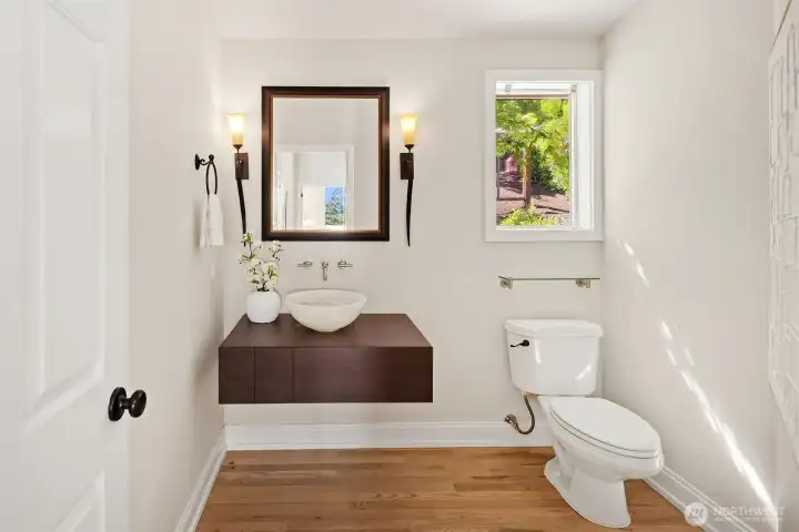 Main floor powder room near the front door and office.
