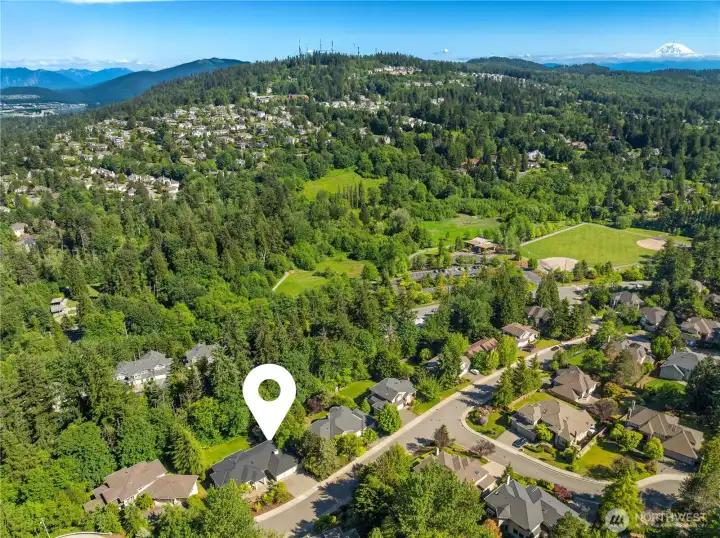 The neighborhood entrance is located right across from Lewis Creek Park.