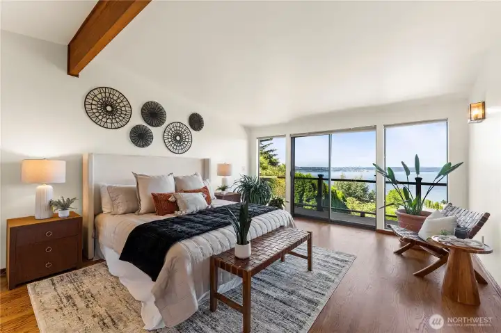Wake up to this amazing view in the primary bedroom. Take a moment to open the slider and enjoy your morning coffee. Wake up to this amazing view in the primary bedroom. Take a moment to open the slider and enjoy your morning coffee.