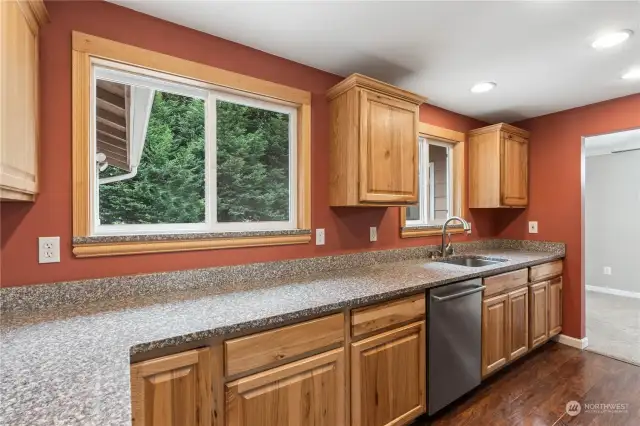 Beautiful wood faced cabinets in the kitchen