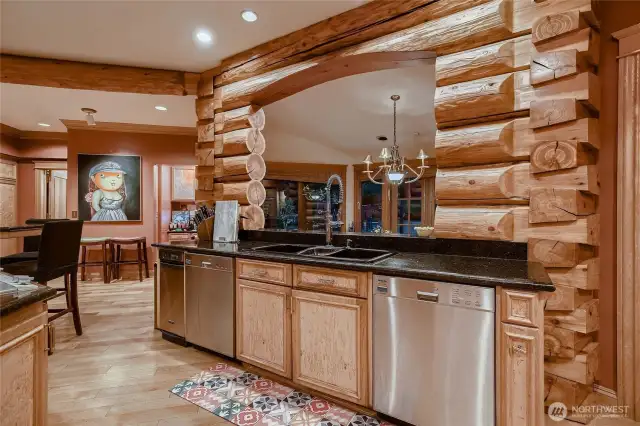 Overlooking the informal dining room.