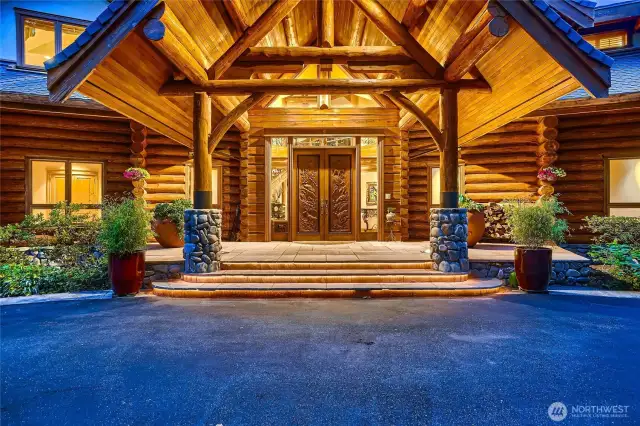 Grand front entry with Canadian Red Cedar.