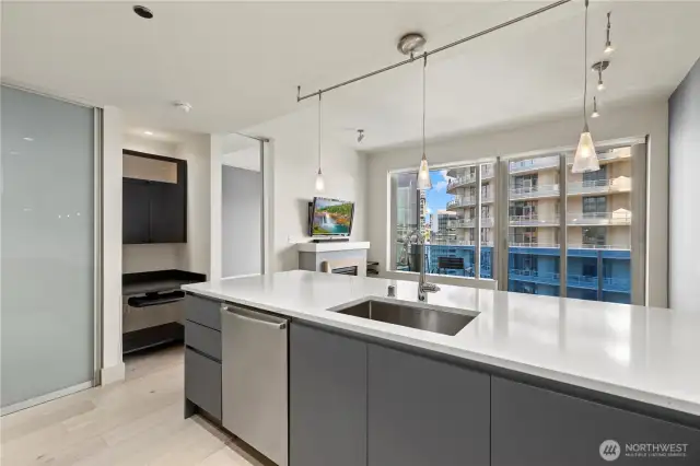 nook for home office built in and storage off kitchen