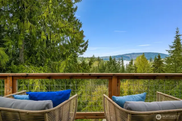 Tranquil view of Lake Whatcom framed by the evergreens