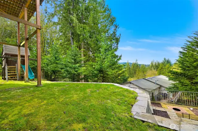 Grassy fenced back yard