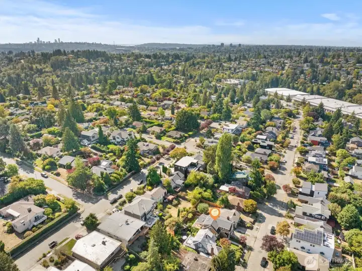 Aerial photo looking south and west. You can see the sky-scrape of downtown Seattle off the left.