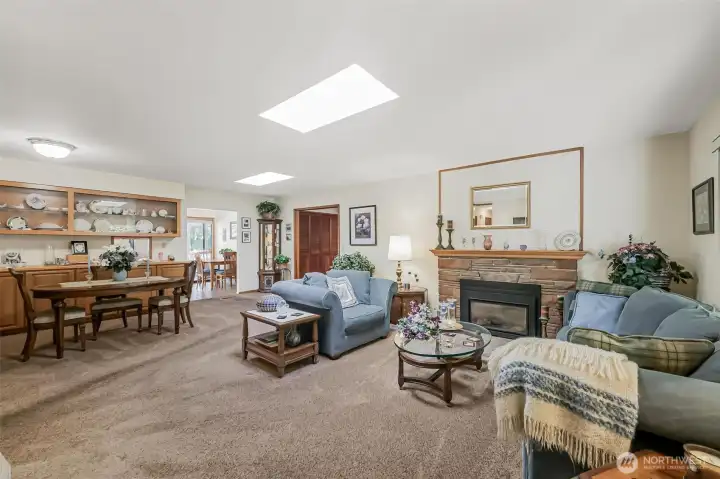 Large dining buffet plus gas fireplace in Living & Dining rooms
