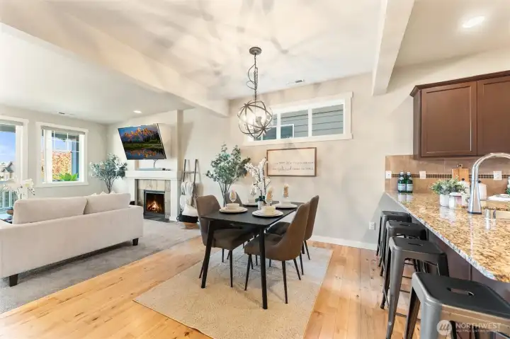 Hardwood floors in the dining and kitchen area.