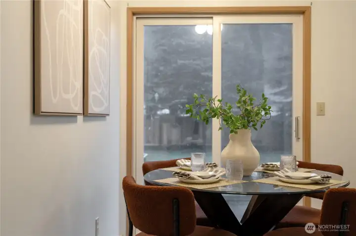 Morning Coffee serenaded by birds just outside your slider.