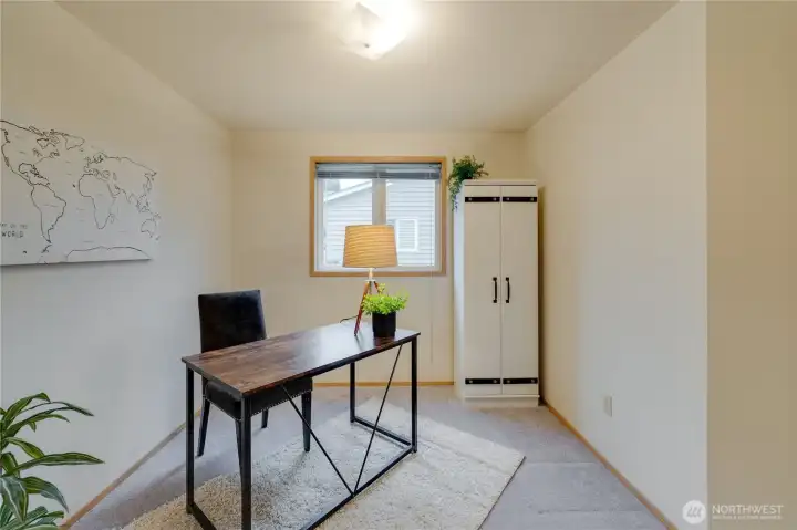 Slightly smaller, and home to the HW heater (closet)